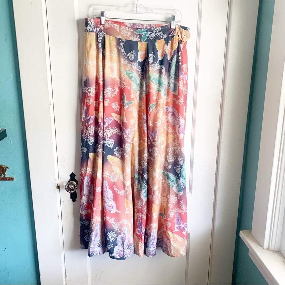 Soft Surroundings Butterfly Jardin D'eau Maxi Skirt Batik Watercolors NEW Large